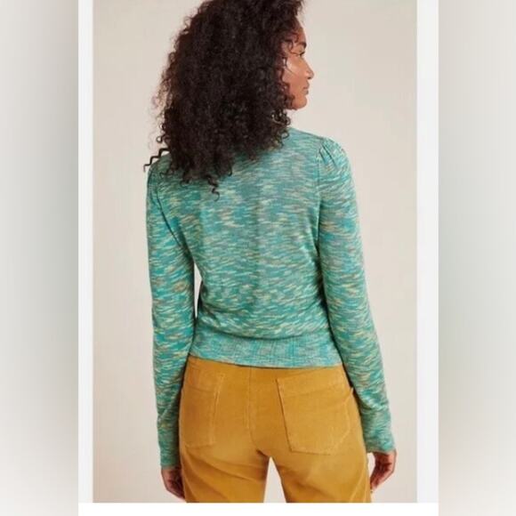 Anthropologie M scoop neck Kendra forest green pullover sweater tight knit top - Picture 2 of 10